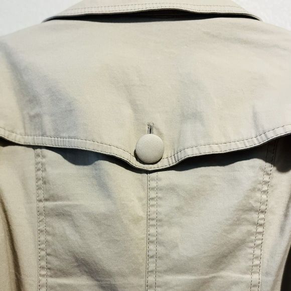 VTG Designer Women’s Mid Long Trench Coat Belted Jacket Overcoat Slim Fit Tan S - Picture 9 of 13